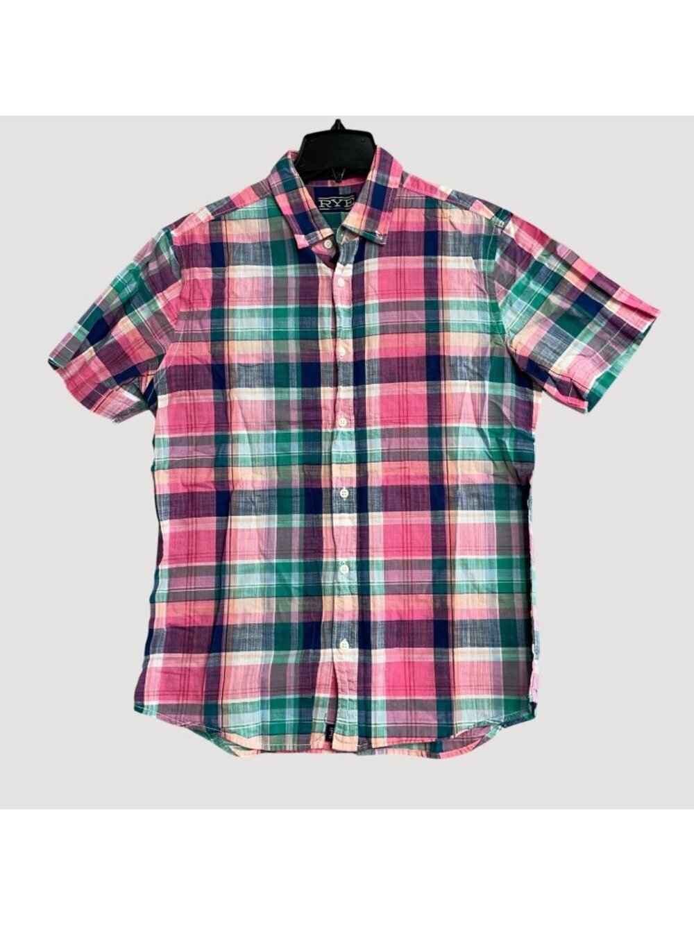 Hawker Rye Men's L Multicolor Plaid Short Sleeve Slim Button-Down Shirt  P0376